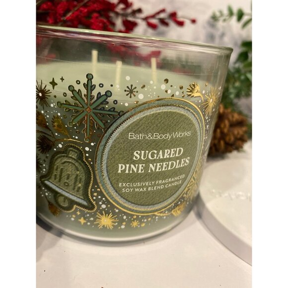 Bath & Body Works Christmas Holiday “Sugared Pine Needles” New 3 Wick Candle - Picture 3 of 8